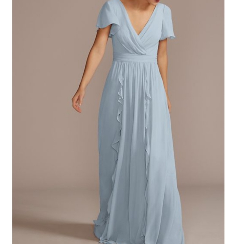 David's Bridal Dusty Blue Bridesmaid Dress
